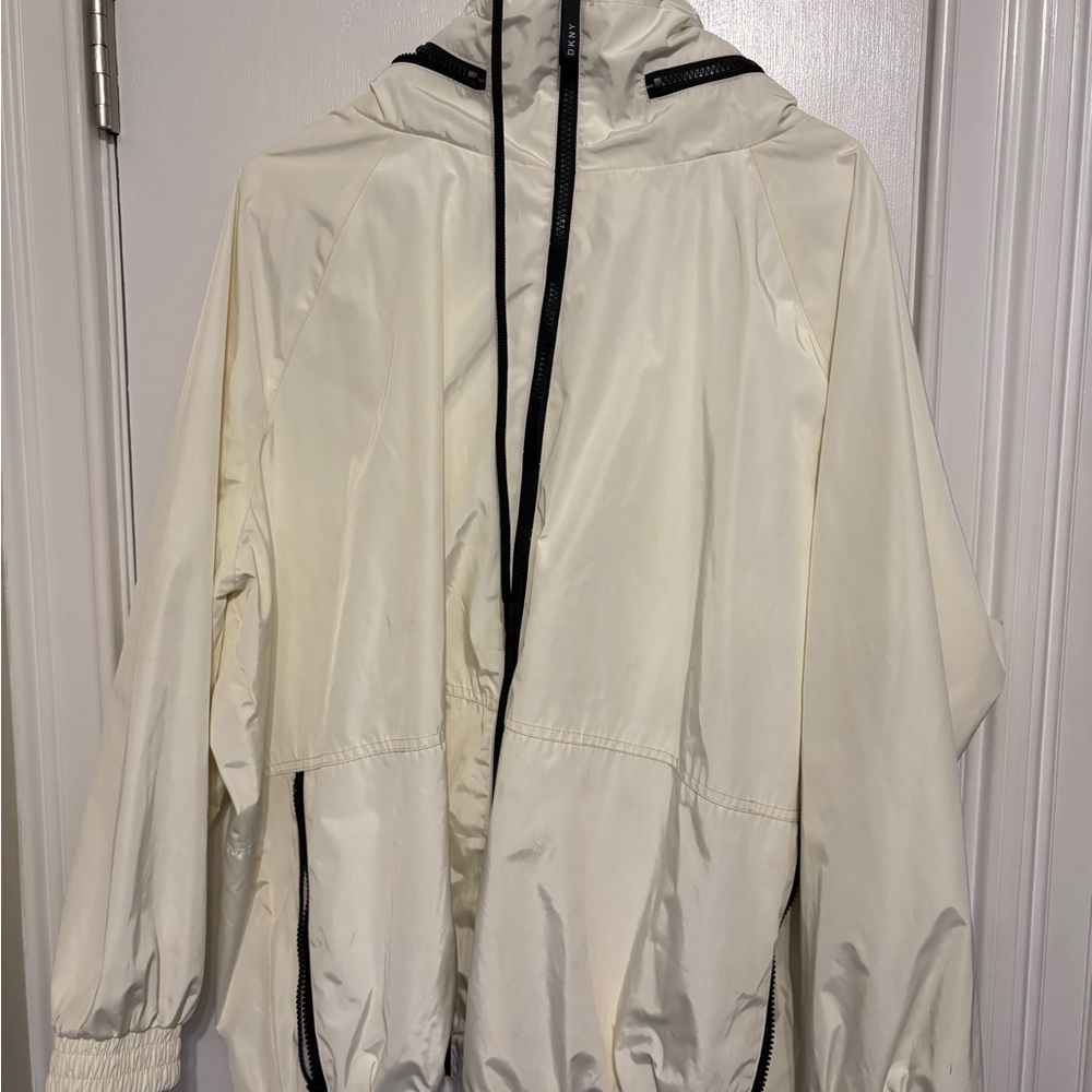 DKNY white sports windbreaker with hoodie